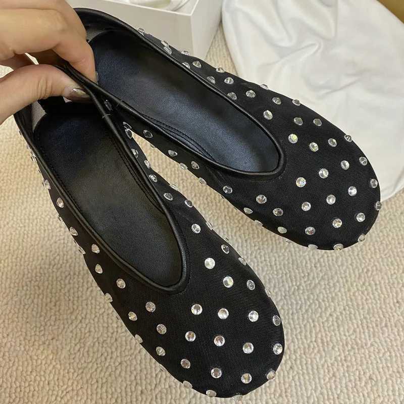 Fi Crystal Wen Ballet Flats Mesh Dance Flat Shoes Casual Driving Walking Loafers adrilles Ladies Slip- Lazy Shoes Y250303