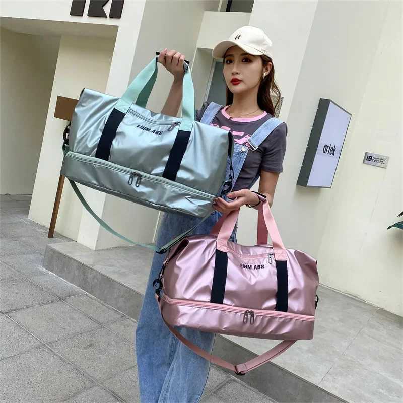 Large Capacity Women Gym Bags Pearlescent Sports Fitness Training Handbag With Shoes Pocket Waterproof Yoga Travel Duffel Bag Y250304