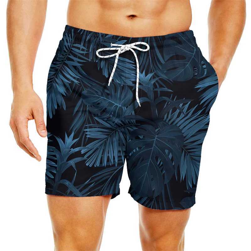 Tropical Palm Leaf Graphic Beach Shorts For Men Plant 3D Printed Board Shorts Casual Hawaiian Short Pants Oversized Swim TrunksT250304
