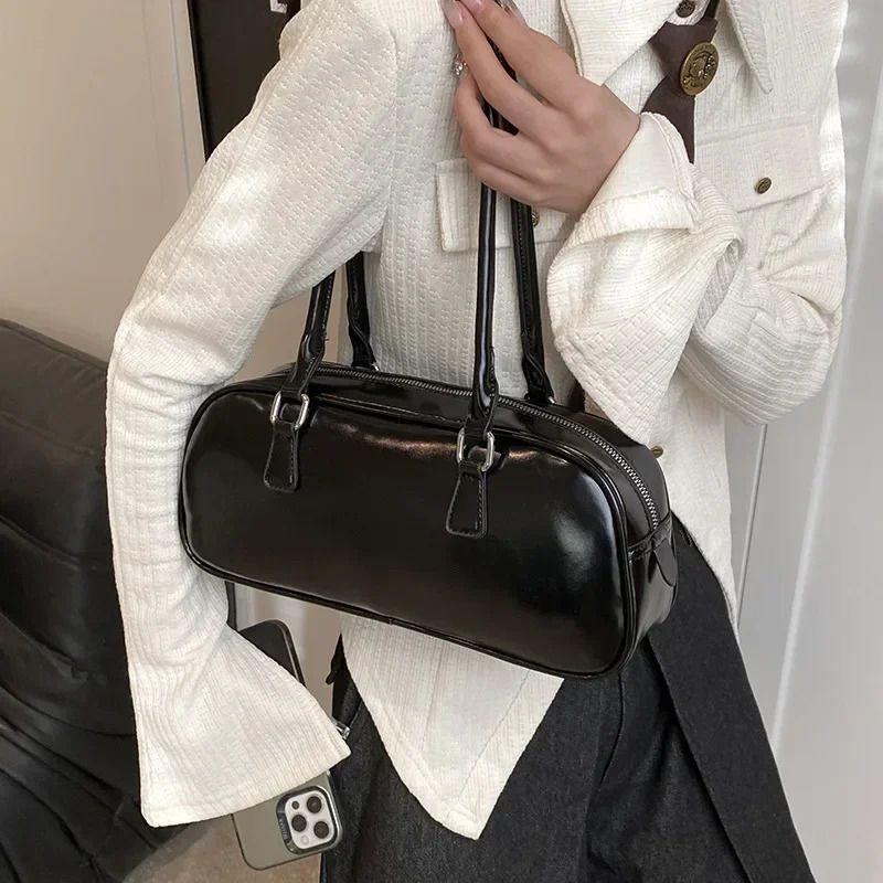 Solid Color PU Leather Underarm Bags For Women Spring Korean Fashion Retro Simple Shoulder Bag Lady Handbags And Purses 250303