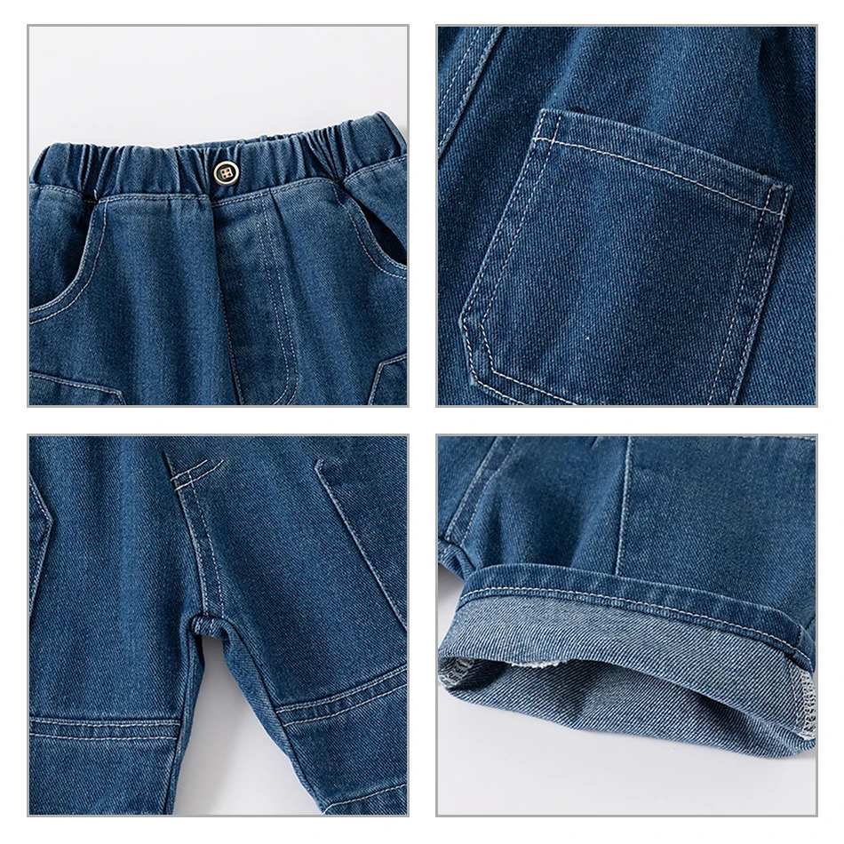 Boys Summer Jean Shorts Solid Color Fashion Trendy Cropped Pants Kids Denim Elastic Waist Casual childrens Short 250303