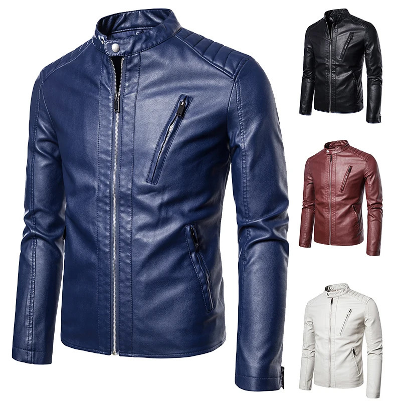 TRAF mens motorcycle casual jacket autumn and winter collar ultrathin leather largesized street shooting clothing 250304