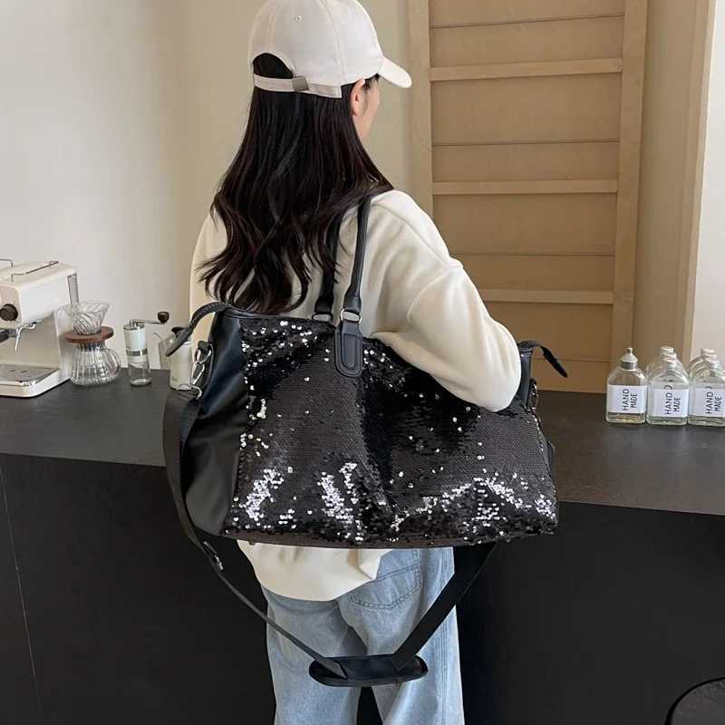 Large Capacity Sequin Fashion Travel Bag Multi-Zone Personalized PU Solid Handbag 2024 Hot Sale Bags for Women Bags Y250304