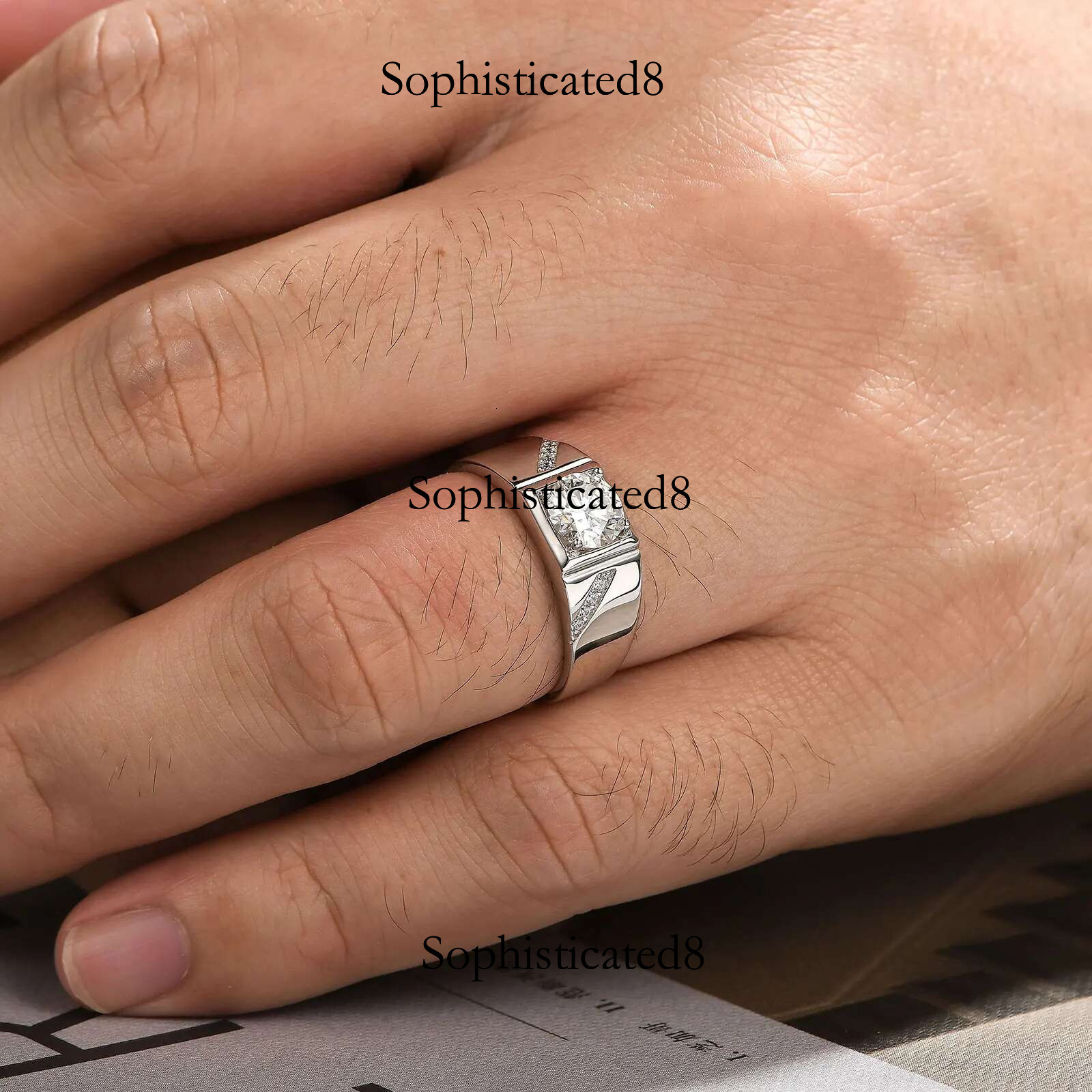 Newshe Moissanite Rings for Men Sterg Sier Solitaire Round 1.0 Ct Dia Ring Promise Wedding Band Jewelry