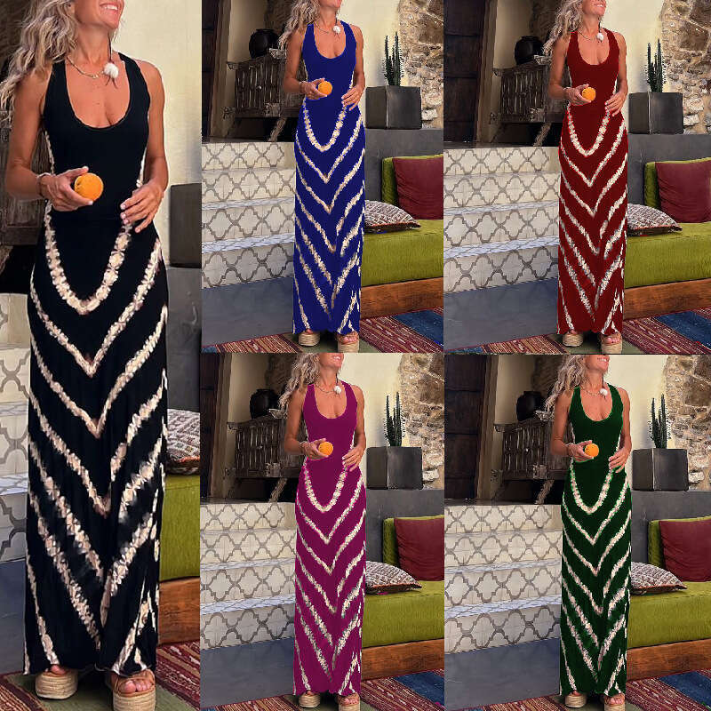 New European and American sexy multi print backless cross dress for women 2025 temperament versatile new trendy clothing ins