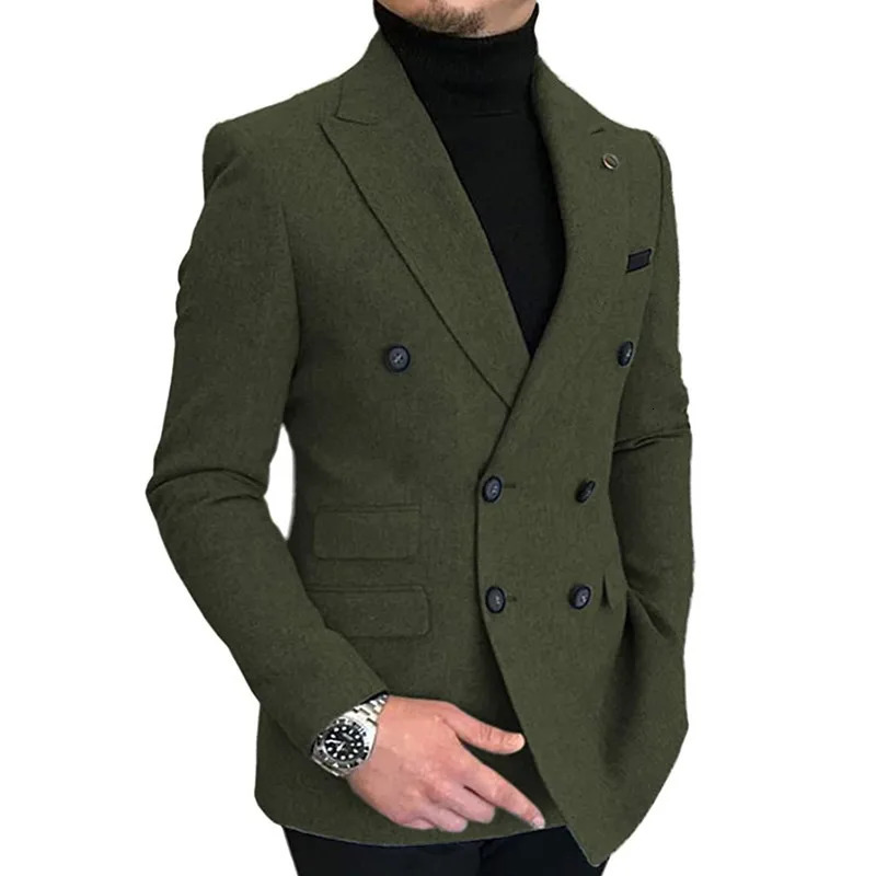 1 Piece Mens Suit DoubleBreasted Notch Lapel Tweed Wool Blazer Regular Fit Jackets For Wedding 250225