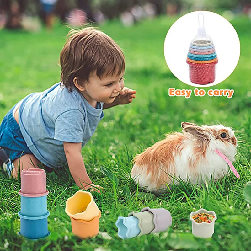 8PC Stacking Cups Toy For Rabbits Multi-Colored Reusable Small Animals Puzzle Toys For Hiding Food Playing Bunny Accessories Pet