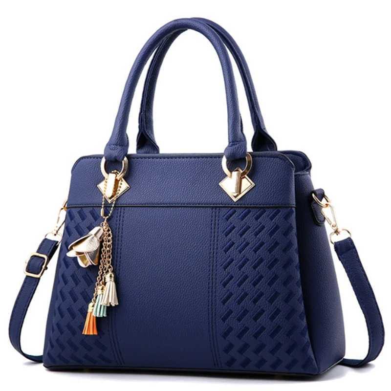 Fashion black womens simple handbag womens handbag tassel PU leather handbag top handbag embroidered cross body bag shoulder bag Z250303