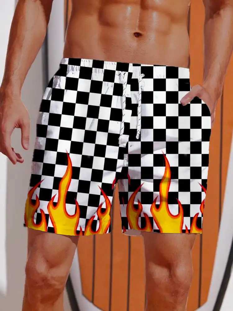 2024 Summer 3D Printed Striped Flame Printing Shorts Mens Board Shorts Swim Trunks Drawstring Breathable Short Hawaiian shortsT250304