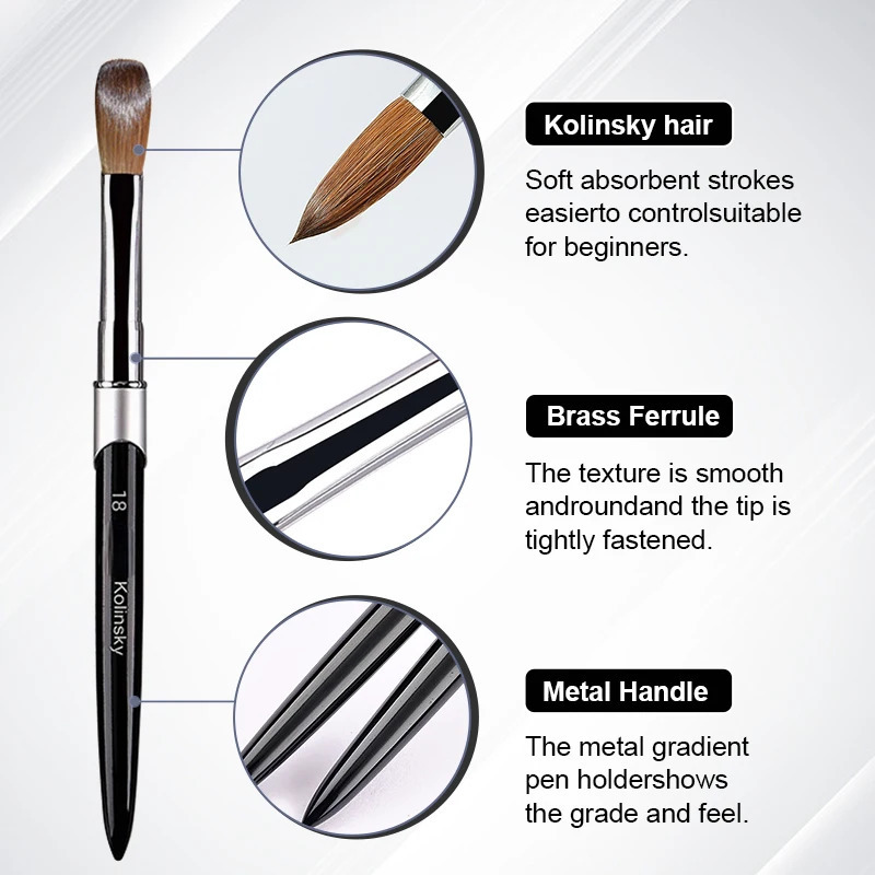 100% Kolinsky Acrylic Nail Brush 1Pcs Black UV Gel Polish Nail Art Extension Builder Pen Drawing Brush 250304