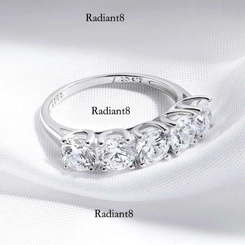 Smyoue 2.5/5CTTW D Color Genuine Moissanite Rings for Women 5 Gemstone Bridal Wedding Jewelry Sterg Sier Wholesale Ring