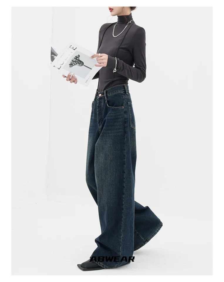 Retro Wide Leg Baggy Jeans Y2k Spring Summer Loose Vintage Jeans Pants for Women Straight Large Size Pants Y2K Streetwear 250228