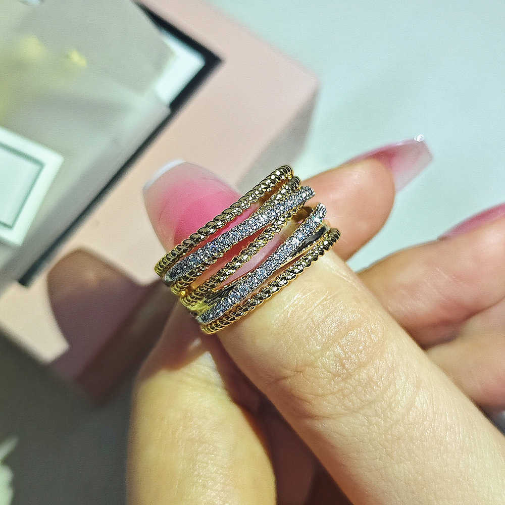 Couple Rings Fashionable and exquisite multi circle combination dual color electroplated micro inlaid zircon trendy line ring f343 H25303