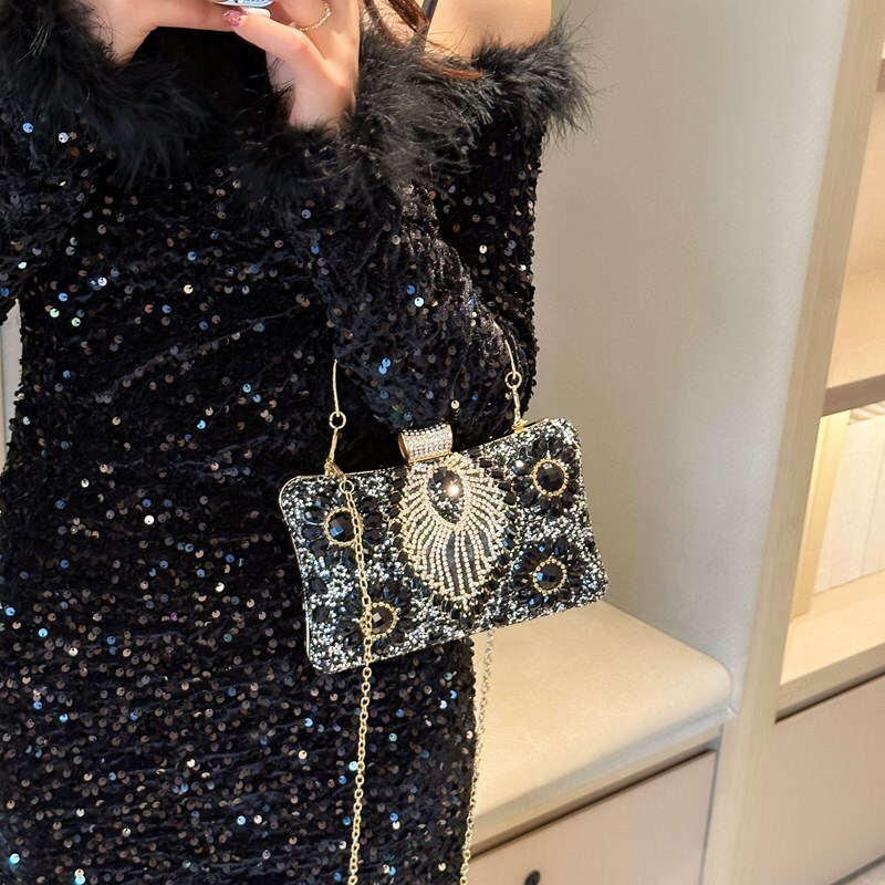 Free Shipping New Designer Bag Banquet Bag Black Inlaid Pearl Rhinestone Bag Handbag Wallet Armpit Bag Suitable For Formal Occasions