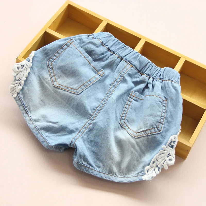 Summer Fashion 2 3 4 6 8 10 12 Years Children Cotton Baby Lace Edges Patchwork Jeans Kids Girls Denim Blue Shorts 250304