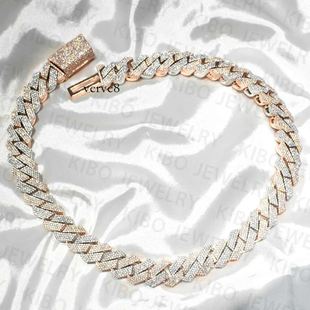 Iced Out Two Tone Vvs Necklace Sterg Sier Rose Gold Plated Big Huge 18Mm Cuban k Moissanite Chain