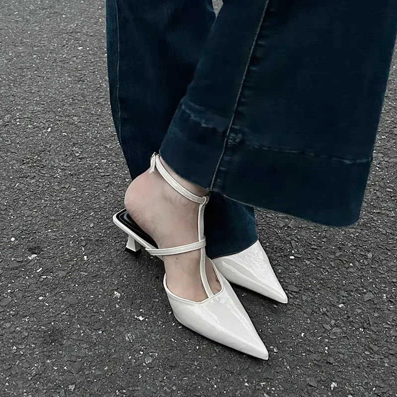 Wens Sandals Summer New Low Heel Pointed Thin Strap Buckle Slippers Fi Temperament Cmuter Heel Sandals Z250304