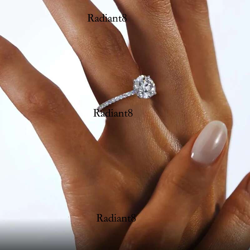 Classic Sterg Sliver Engagement Wedding Promise Ring 8mm 2 Round D-E Moissanite Finger Rings for Women Jewelry GRA