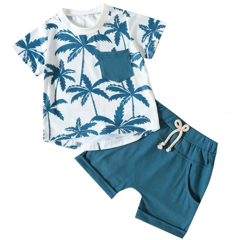 2Piece Sets Summer born Boy Clothes Fashion Casual Print Beach Short Sleeve Cotton TopsShorts Baby Boutique Clothing BC216 250304