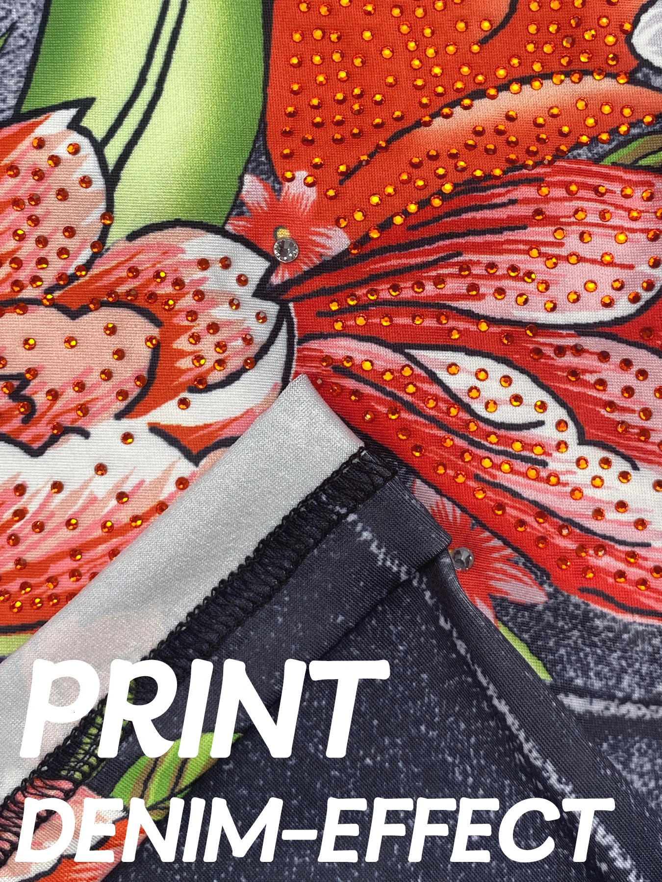 Plus Size Women Leggings Denim Floral Print Fashion Casual Sports Pants Female Skinny Pant Gym Clothing 250304