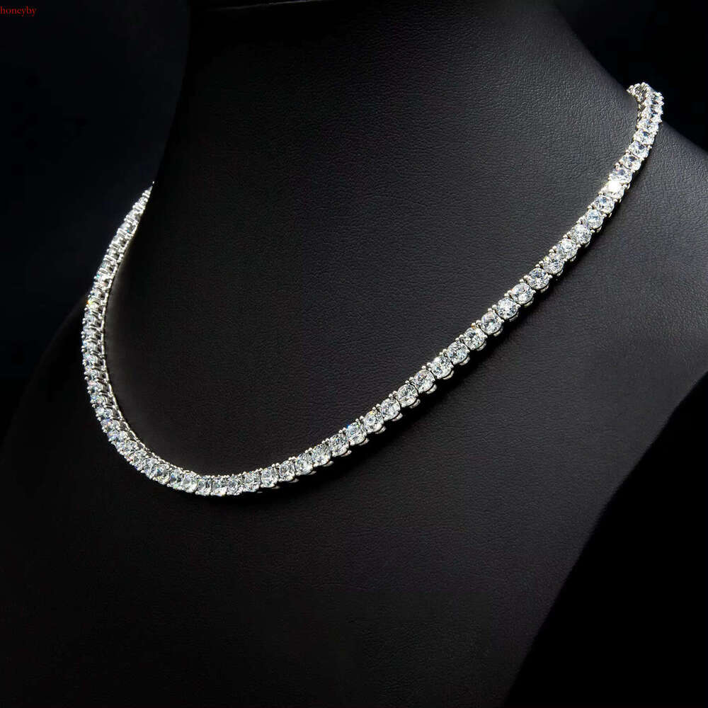 Hip-hop haute coutureMoissanite Sterling Silver Iced-Out Square Tennis Chain Necklace - 2mm, 3mm, 4mm Options Available