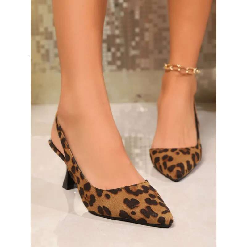 High-heeled Summer New Sandals Fashionable Pointed Toe Sexy Stiletto Heels Leopard Print Women's Shoes