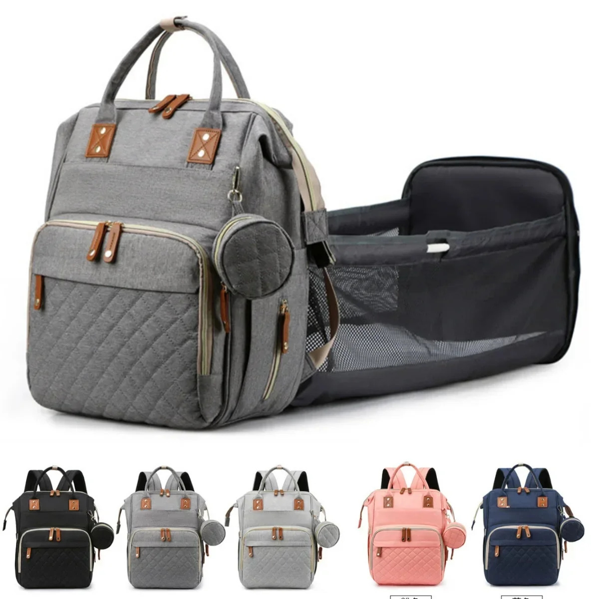 Mummy Backpack With Foldable Crib Soft Mattress Multifunctional Mommy Bags Baby Bottle Insulation Storage Bags Diaper Organizer 250304