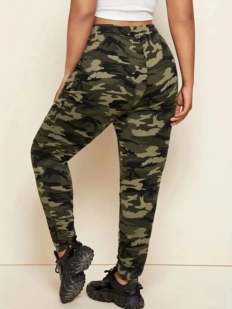 GIBSIE Plus Size Camouflage Print Knot Front Legging Spring Summer High Waist Casual Fashion Slimfit Leggings Female 250304