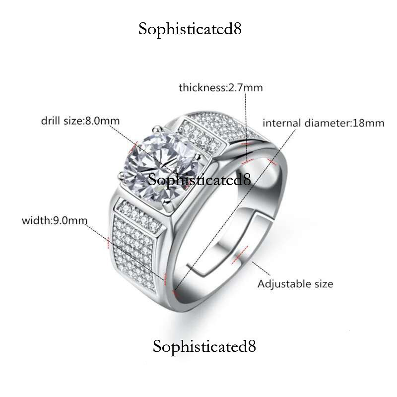 Bague Ringen Real Moissanite For Men Sterg Sier 2 Round Brilliant Dias Engagement Ring Male Wedding Jewelry