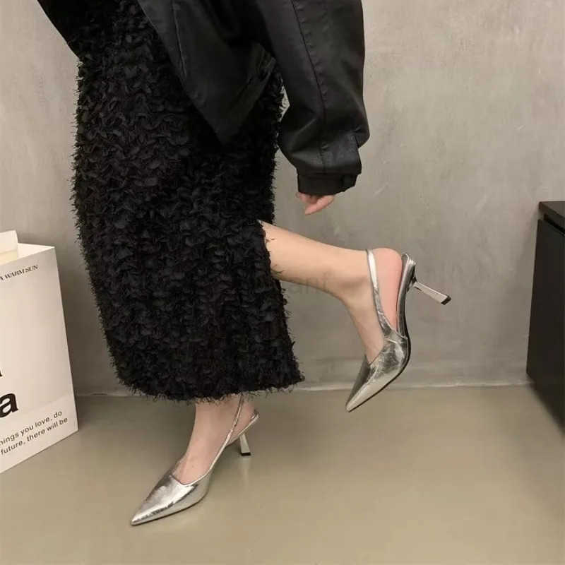 Wens Slingback Stiletto Sandals Solid Color Pointed Toe Slip High H All-Mah Banquet Dress Shoes Z250304
