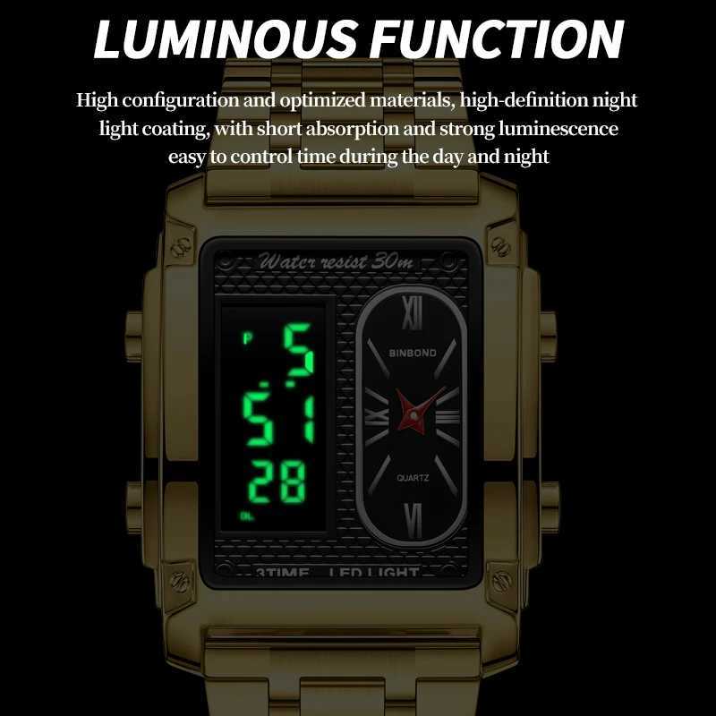 BINBOND Top Brand Luxury es for Men Fashion Quartz Wrist Square Gold Stainl Steel Busin Clock Mens WatchXJ250304