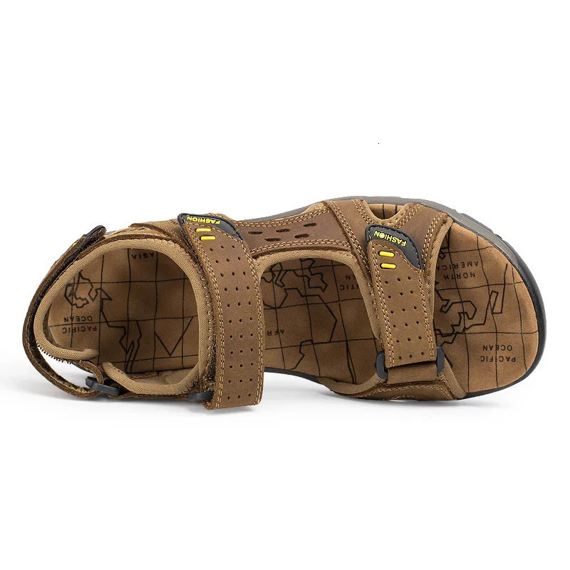 Summer Genuine Leather Men Sandals Fashion Breathable Casual Shoes Men Soft Bottom Large Size Outdoor Beach Sandals 250303