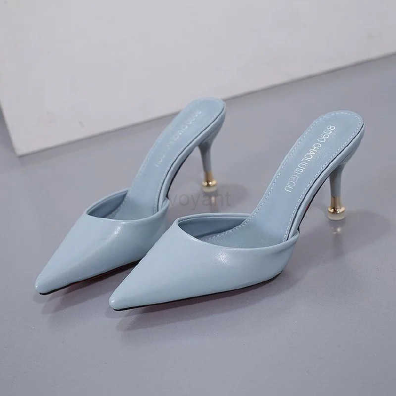 2023summer and autumn new n-slip stiletto fi slippers all-mah pointed toe half outdoor wens middle heel Z250304