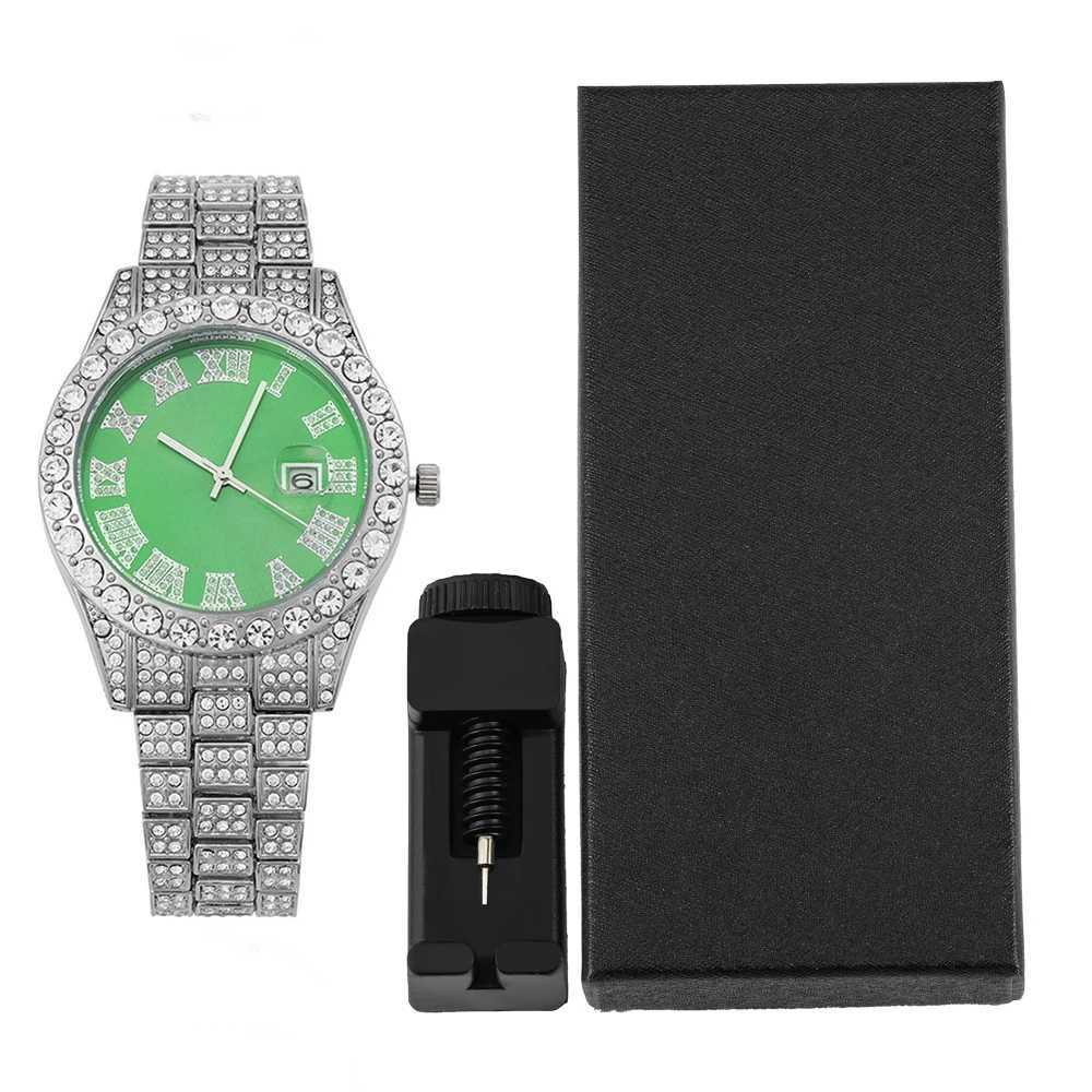 1pc Stylish Quartz Hip-hop Punk Inlay Diamonds Silver Bundled Size Adjuster Street Men Women Party Jewelry Gift BoxXJ250304