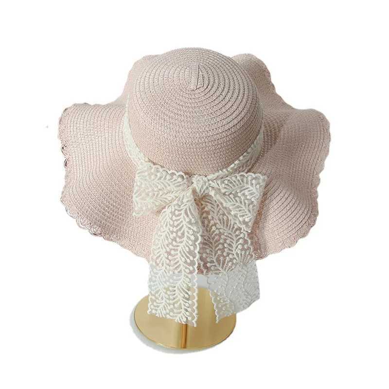 Womens Str Hat Spring and Summer Lace Bow Large Brim Breathable Foldable Sunshade Cs Beach C Sweet Fisherman Hat S131XJ250304