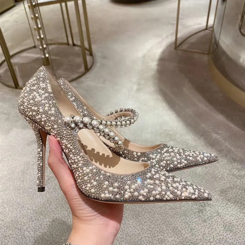 Bling Shiny Glitter Pumps Women Slip-On Rhinstone High Heels Shoes Woman Shining Thin Heels Wedding Party Shoes 250303