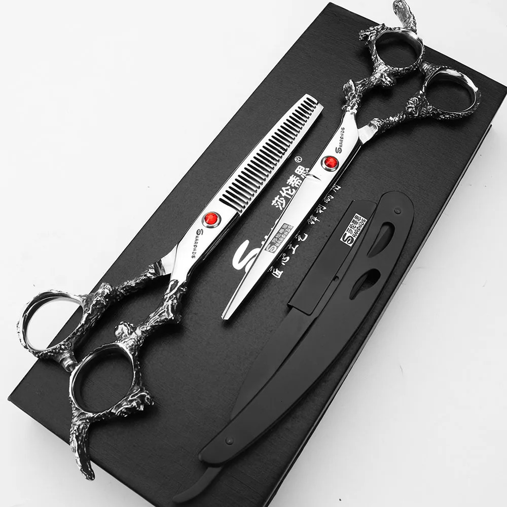 Sharonds 6/7/8 Silver Black Dragon Handle Hair Salon Hairdressing Scissors High Quality 440c Steel Professional Cutting Scissors 250304