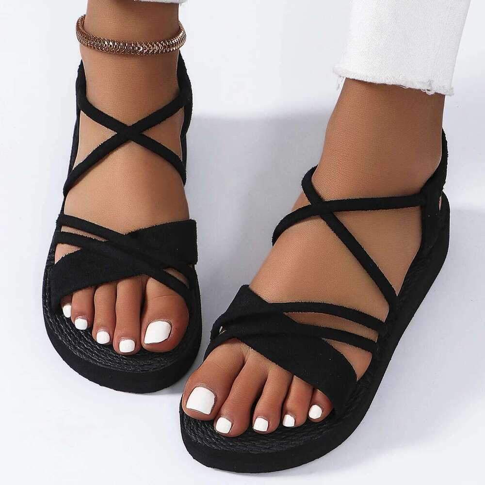 trend Women's fashion anti-slip wear comfortable soft soled bright sandals with belt