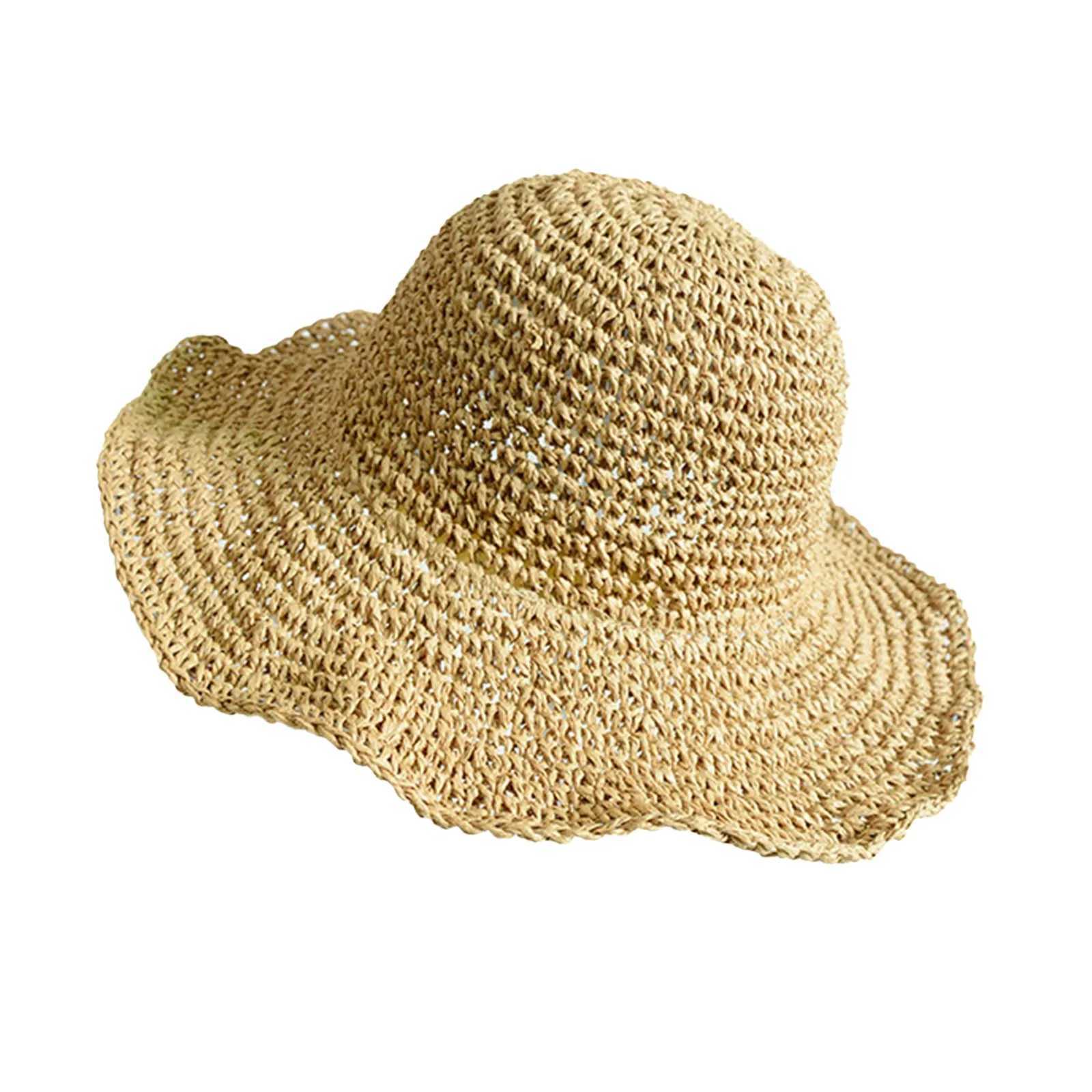 Foldable Str Hats Women Curled Brim Beach Anti-UV Sun Protection Basin Hats Summer Outdoor Camping Fisherman Bucket HatsXJ250304
