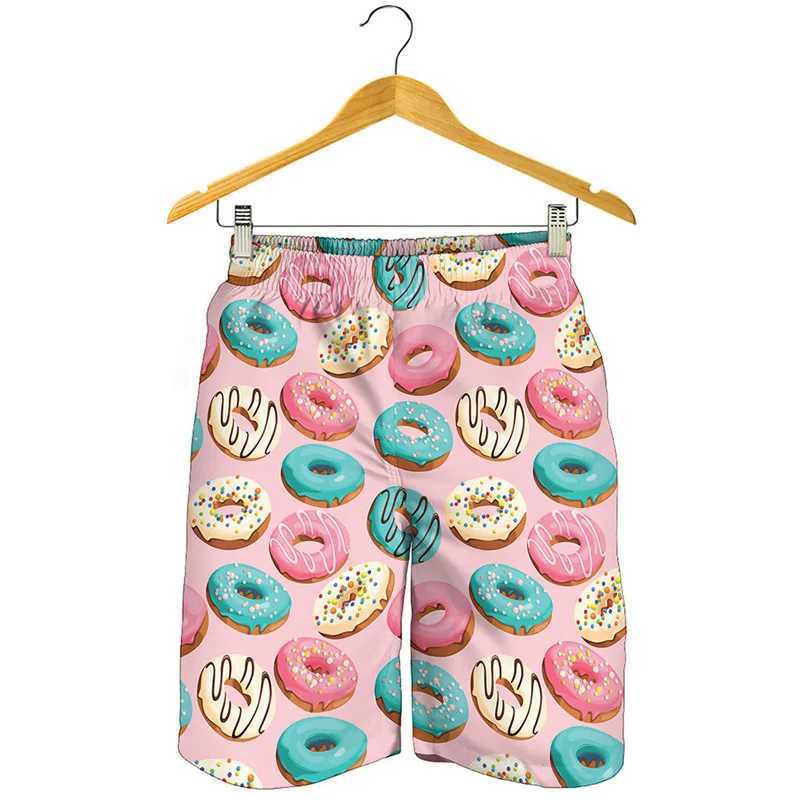 Cute Donut Pattern Beach Shorts For Men 3D Printed Food Short Pants Streetwear Surf Board Shorts Summer Holiday Swimming TrunksT250304