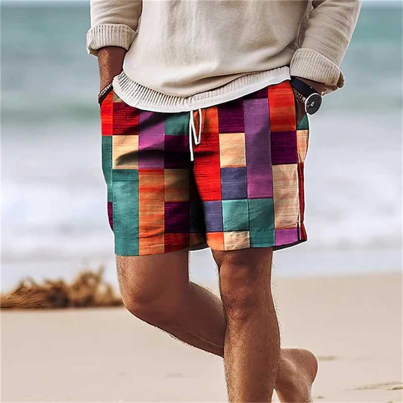 Classic Plaid Checkered 3D Print Mens Board Shorts Summer Gym Fitness Sports Short Pants Comfort Hawaii Swim Trunks Beach ShortsT250304