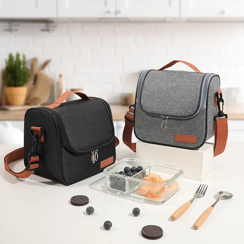 Fashion Portable Gray Tote Insulation Lunch Bag for Office Work School Korean Oxford Cloth Picnic Cooler Bags 250228