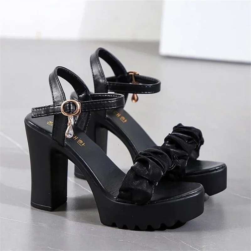 Sandals for Women Summer One Word Block Heel Ladies Shoes Wedge with Platform Waterproof Footwear Chunky Super-high Beige