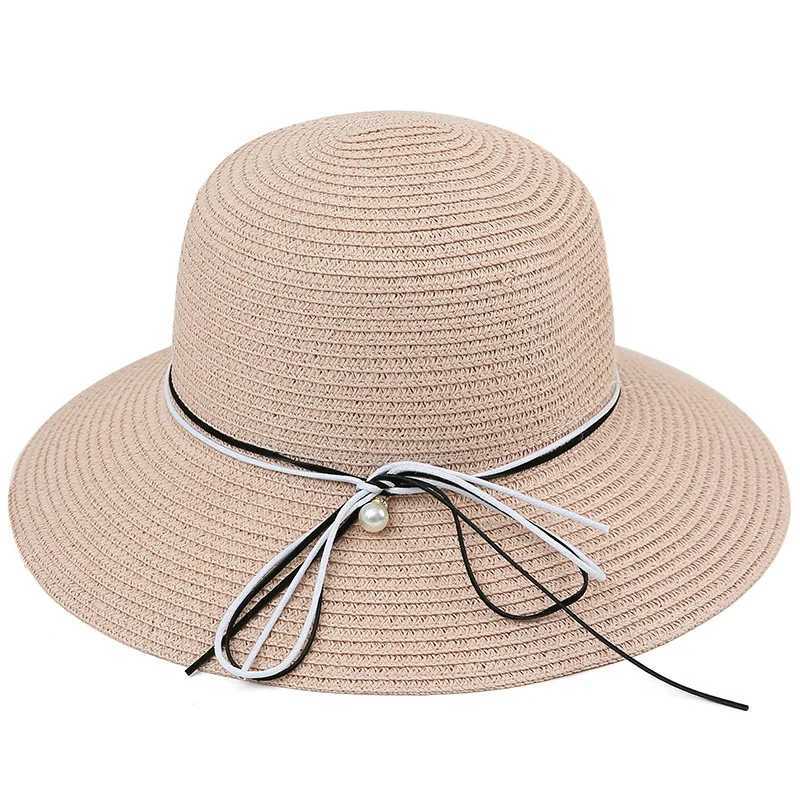 New Black and White Rope Pearl Womens Str Hat Summer Seaside Travel Foldable Shade Womens Str HatXJ250304