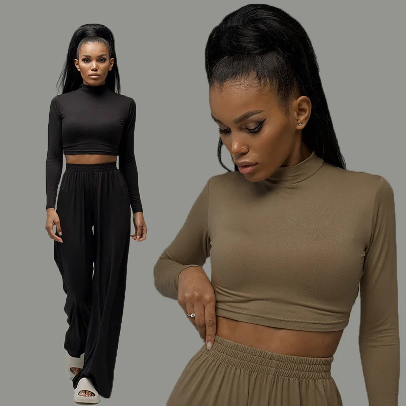 Casual 2 piece Set Clothes Leisure Wear Long Sleeve Crop Top Pants Streetwear Outfit Suit 250225