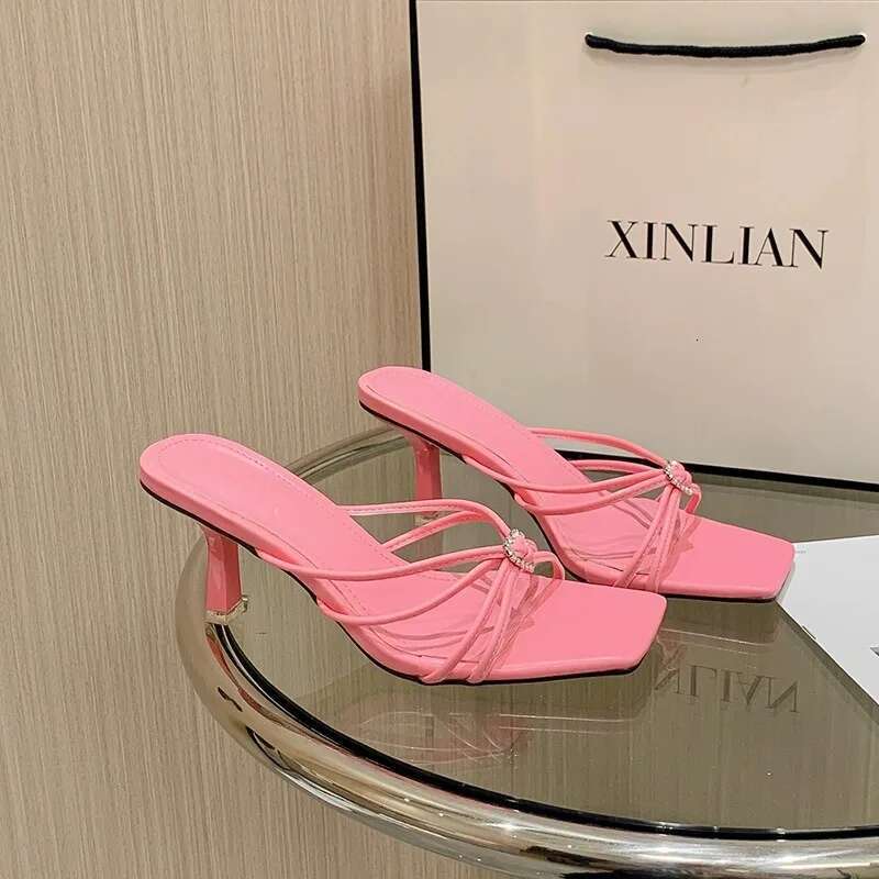 High Women Slippers Heels Summer Sandals Shoes Sexy Crystal 2025 Dress Fashion Open Toe Flip ps Pumps atos Mujer Slides