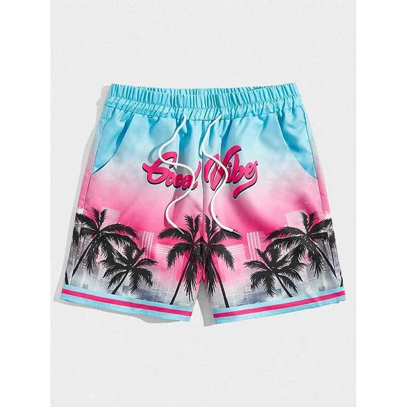 Summer Mens Shorts Quick Drying Hawaii Holiday Sports Swimming Trunks Fashion 3D Coconut Tree Printed Loose Sports Shorts 6XLT250304