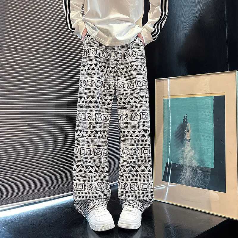 Mens Hippie Pants Retro Street Printed Outdoor Straight-legs Trousers Casual Pants Loose Fit Elastic Drawstring Waist PantsXJ250303