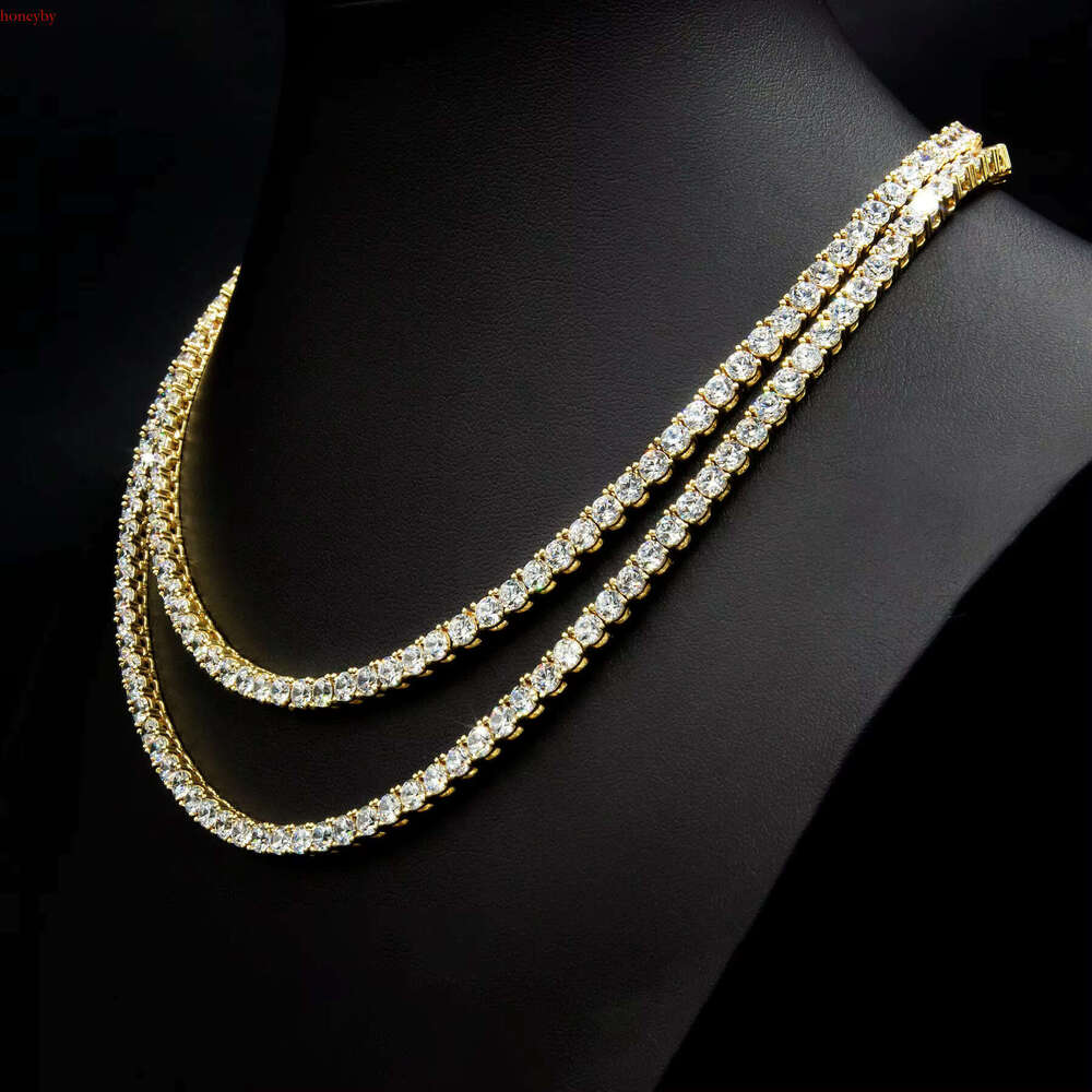 Hip-hop haute coutureMoissanite Sterling Silver Iced-Out Square Tennis Chain Necklace - 2mm, 3mm, 4mm Options Available