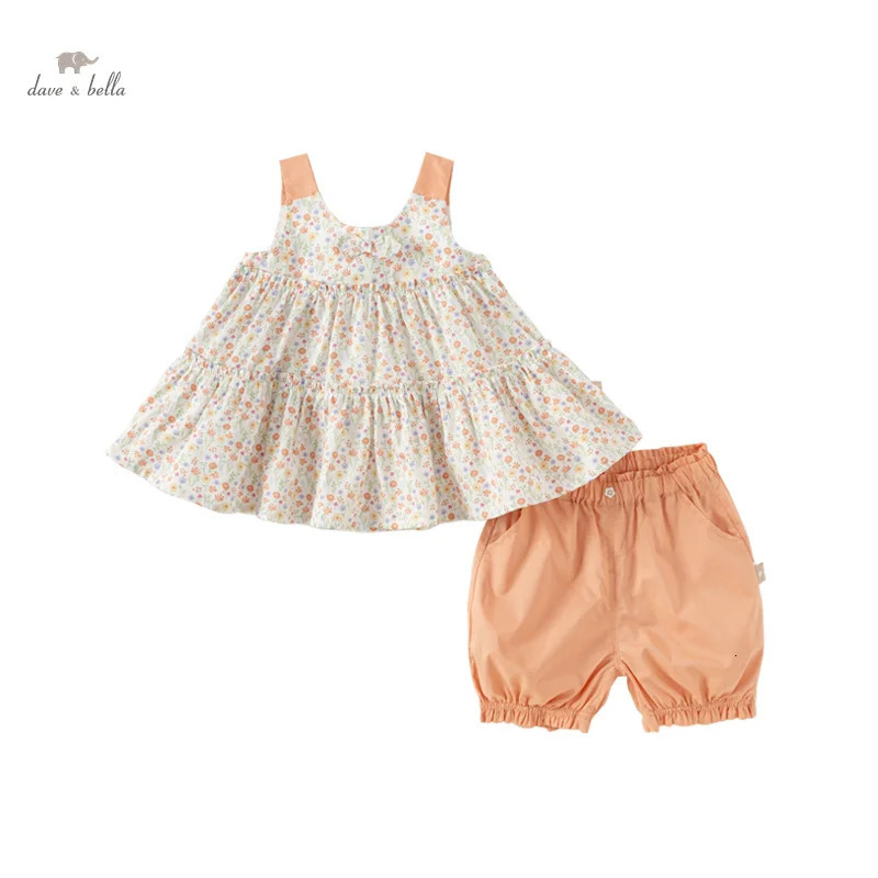 Dave Bella Summer Children Girls Baby Two-Piece Floral Print Shorts Set Sleeveless Sweet Lovely Casual DB2240822 250304